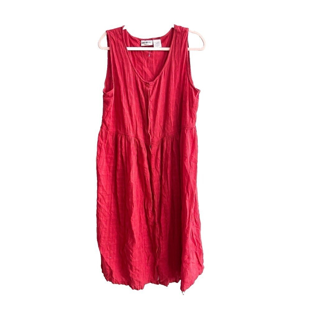 Vtg 90s White Stag Red Dress 18W/20W Button Front Round Neck Sleeveless Casual